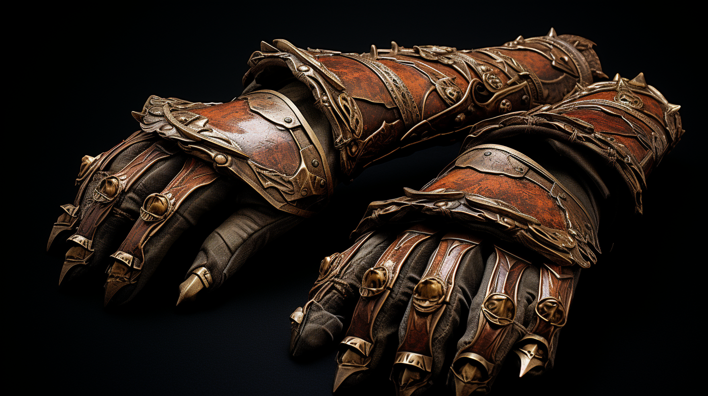 Close-up of meticulously articulated gauntlets designed for precise weapon handling